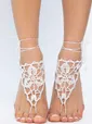 Барефуты Вязанные украшения на ноги (бело-золотой) БФ05